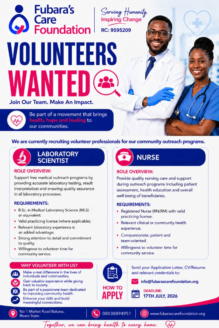 Volunteers Wanted flyer — Nurses & Lab Scientists
