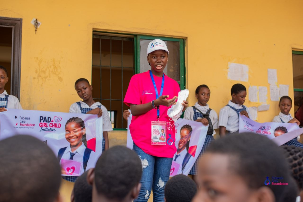 Practical demonstration on correct sanitary pad use for students at Community Girls Secondary School, Elelenwo