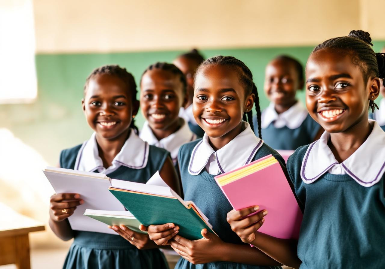 Schoolgirls smiling with books
