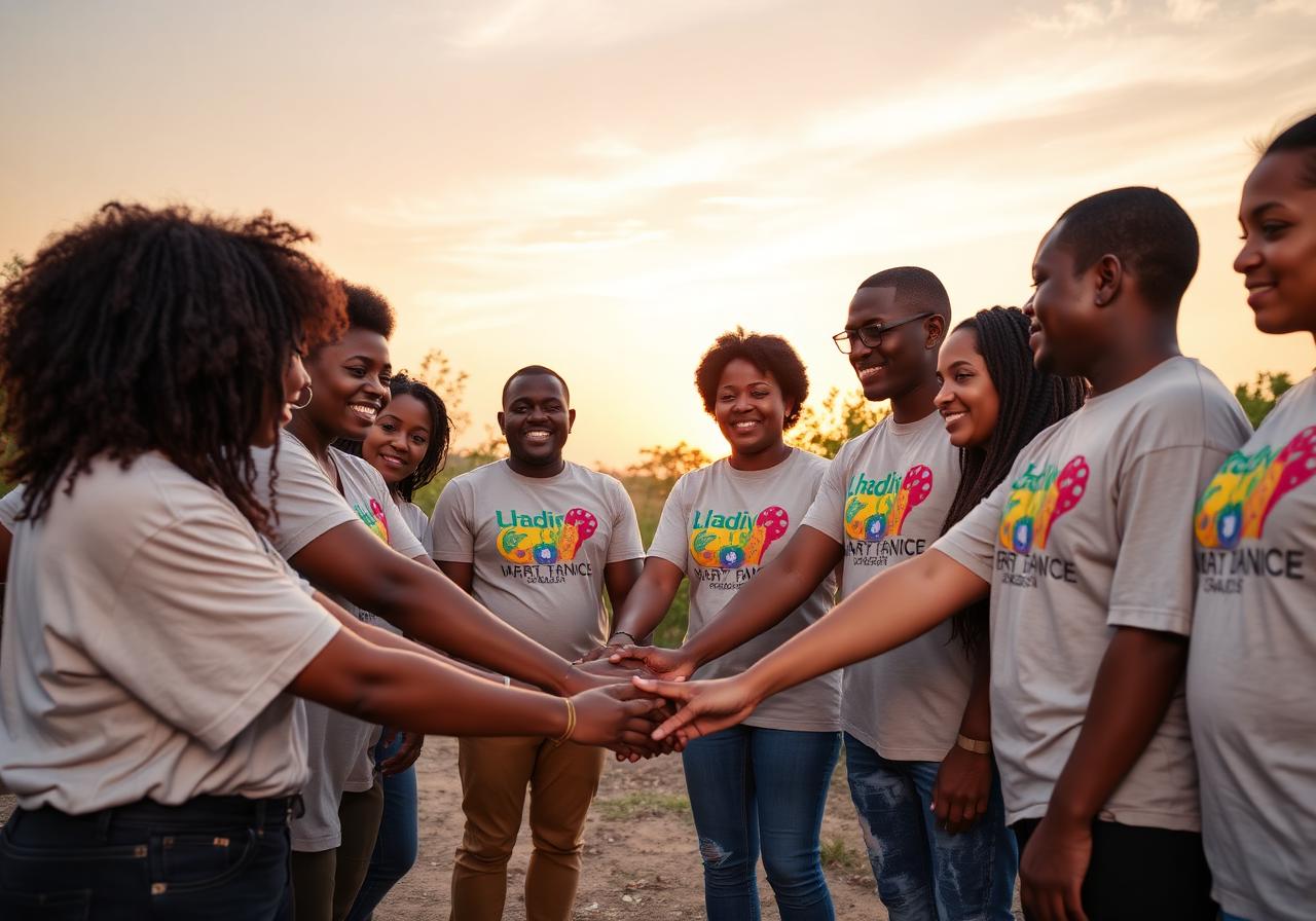 Volunteers joining hands